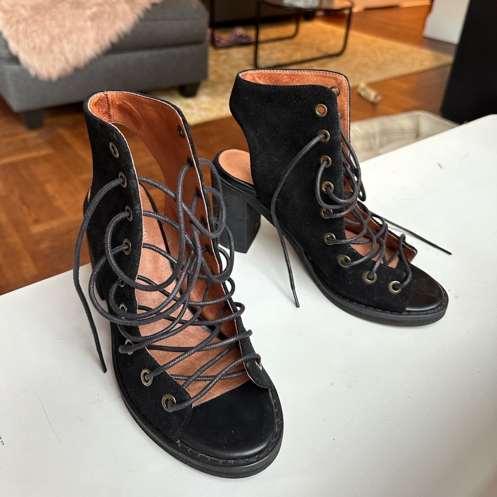 Jeffrey Campbell X Free People black lace up block heels